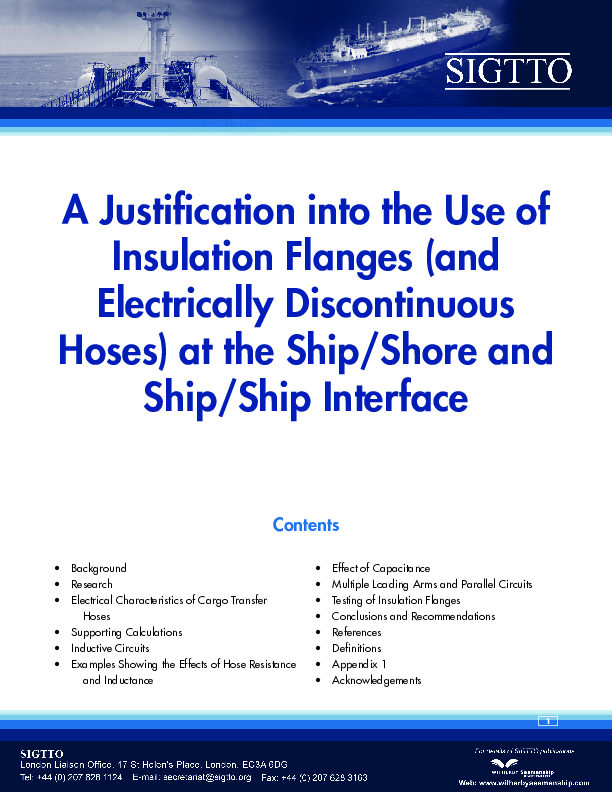 A Justification into the Use of Insulation Flanges (and Electricity Discontinuous Hoses) at the Ship/Shore and Ship/Ship Interface